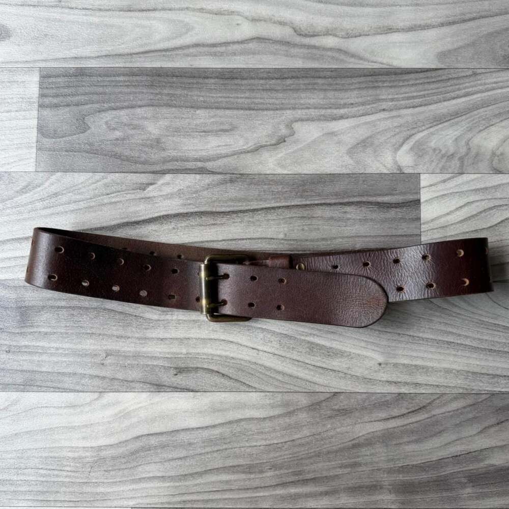 Vintage Y2K Double Prong Brown Leather Belt